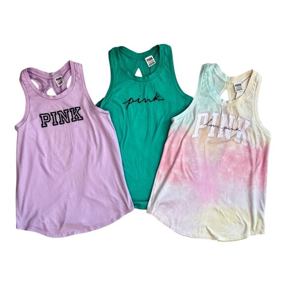 PINK Victoria's Secret Racerback Tanks! Lot of 3, XS, EUC! Purple/Green/Tie Dye - Picture 5 of 9